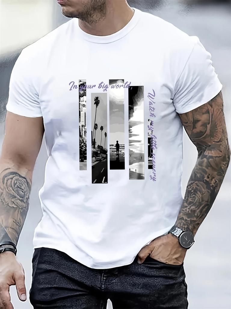 Unisexs Summer Fashion Casual Sporty Loose Landscape Print Round Neck Short Sleeve TShirt Top