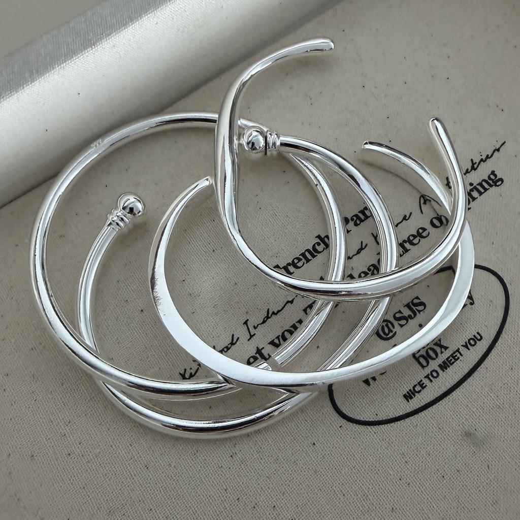 100% Solid 925 Sterling Silver Retro Bracelet for Women Men Vintage Handmade Narrow Simple Wave Bracelet Birthday Gift
