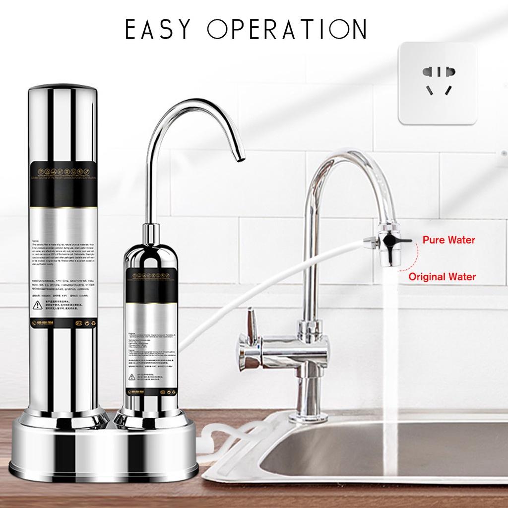 3-5L/min Drinking Water Filter Purifier Ultra-filtration System Desktop Stainless Steel + ABS