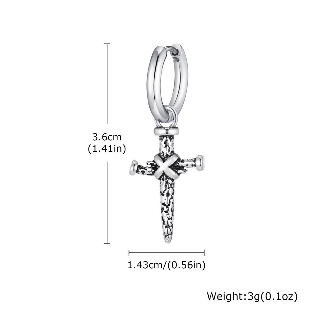 Nails Cross Hoop Earring for Men Boys,Waterproof Stainless Steel Huggies Earring,Gothic Rock Punk Jewelry Gifts