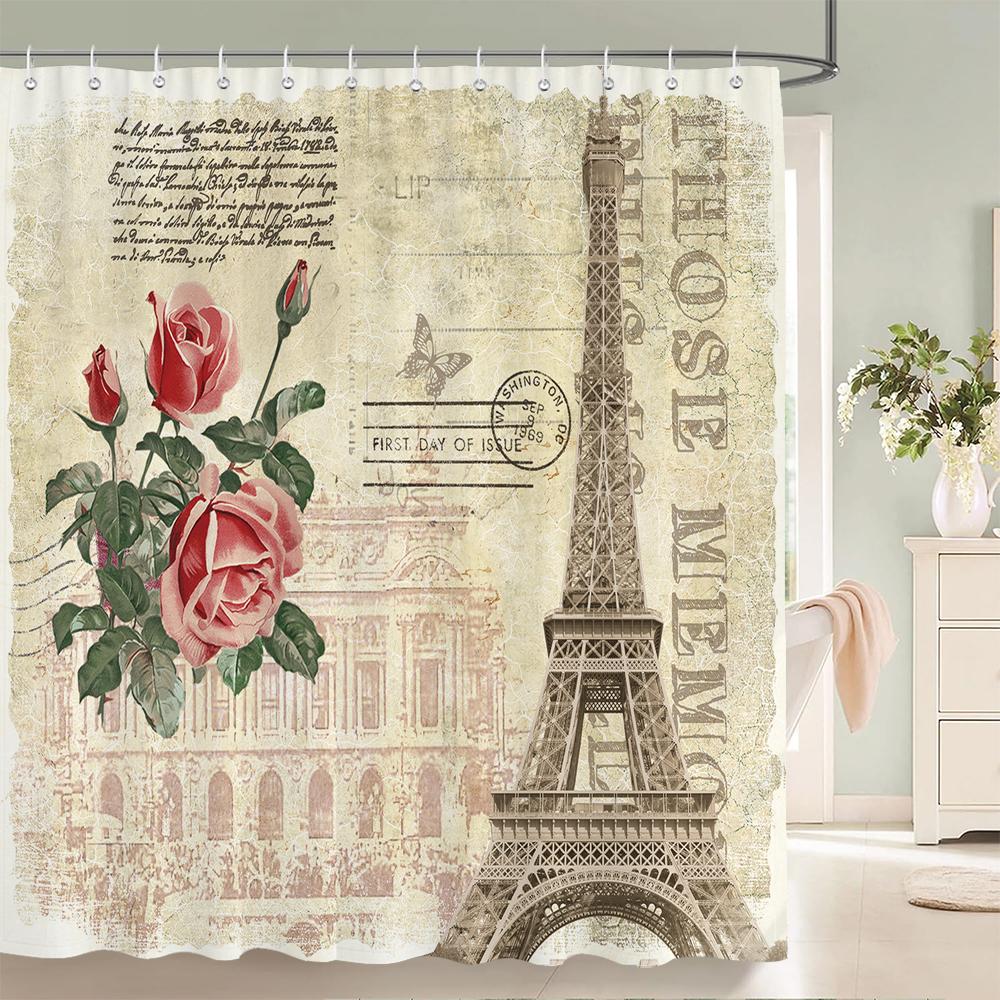 Bathroom Retro Flower-and-bird style Shower Curtain European style Art Polyester Fabric Shower Curtain 180 * 180CM with Hooks