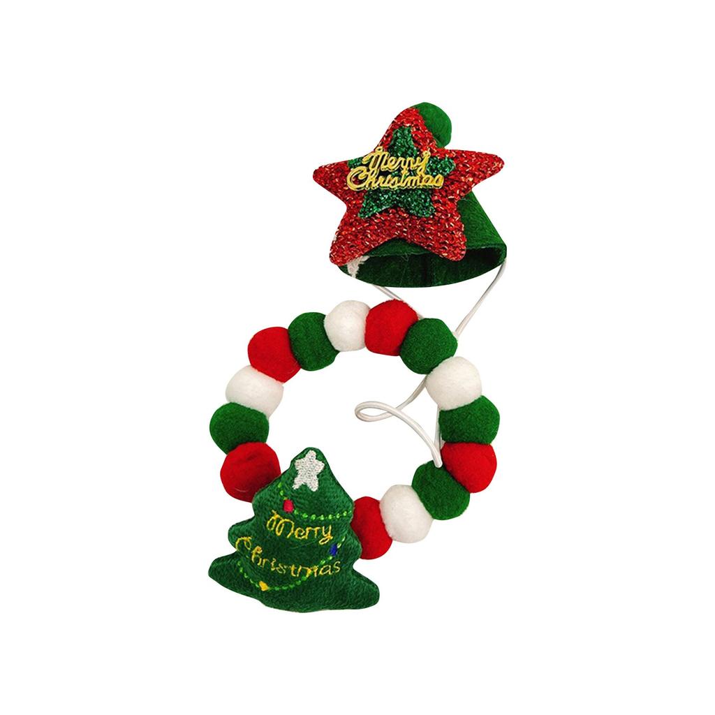 Christmas Pet Collar Dog Collar Christmas Tree Old Man Elk Hair Ball Dog Necklace  Collar Decoration