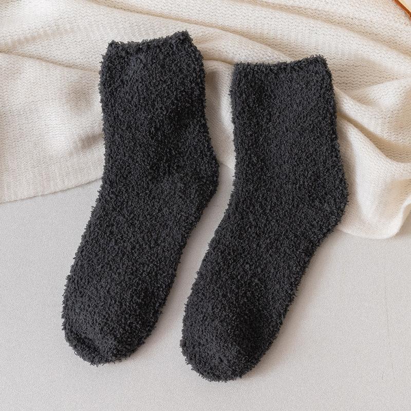 Autumn and Winter Half-fleece Socks, Coral Fleece Women's Solid Color Socks, Thickened Warm Mid-calf Socks, Postpartum Socks, Floor Socks