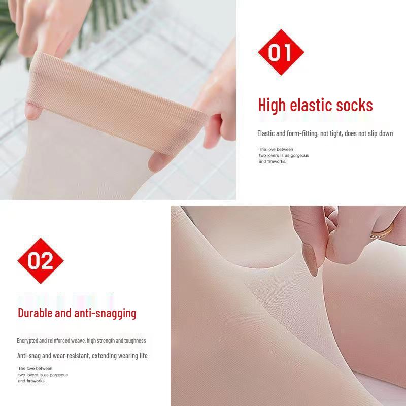 Women's Ultra-Thin Mid-Calf Transparent Stockings: Anti-Snag, Black/Skin Tone, Spring/Autumn