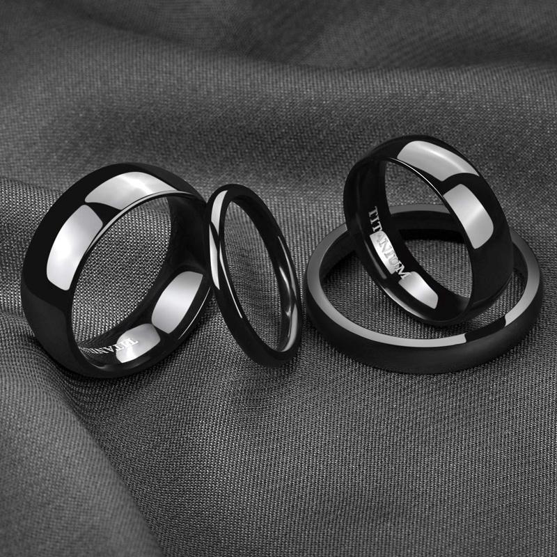2/4/6/8mm Mens Wedding Band Polished Women Titanium Simple Engagement Classic Rings Black Silver Color Lady anel 3-15