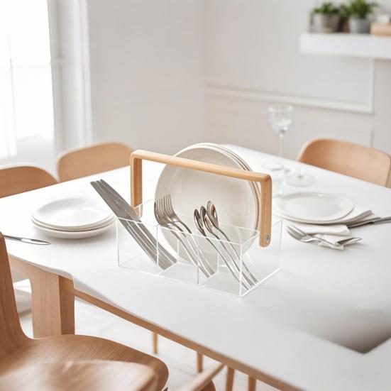 Utensil Holder Fork Spoon Organizer Durable Construction Large Capacity Transparent Design Tableware Storage Box Flatware Caddy
