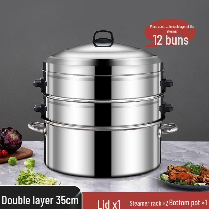 Large Capacity Multi-layer Stainless Steel Steamer Pot for Fish, Buns, and Soup