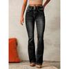 Womens Stretch Denim Flared Jeans Mid-Rise Washed Streetwear Style Long Pants