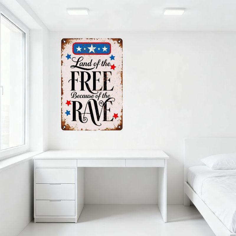 Vintage Patriotic 'RAVE' Metal Tin Sign - Rustic Aged American Style Wall Plaque for Home Decor, Bar, Man Cave