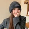 Simple Letter Patch Woolen Hat for Women in Autumn and Winter Thickened Warm Ear Protection Knitted Hat Large Head Circumference Pullover Cold Hat