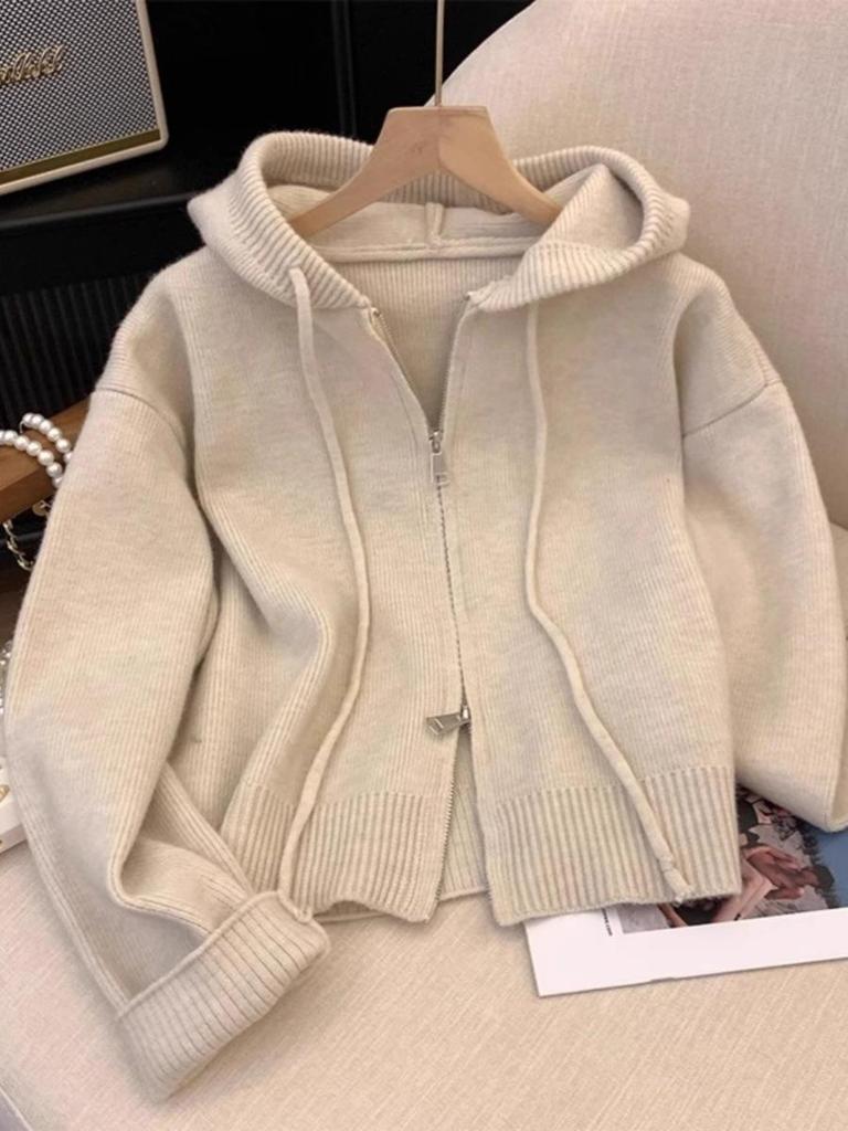 Cozy Hooded Zipper Cardigan: Women's Knitted Autumn/Winter Age-Reducing Sweater 2025