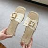 Women's Summer Fairy-Style Square Buckle Slippers - Soft Sole, Versatile Outdoor Beach Sandals