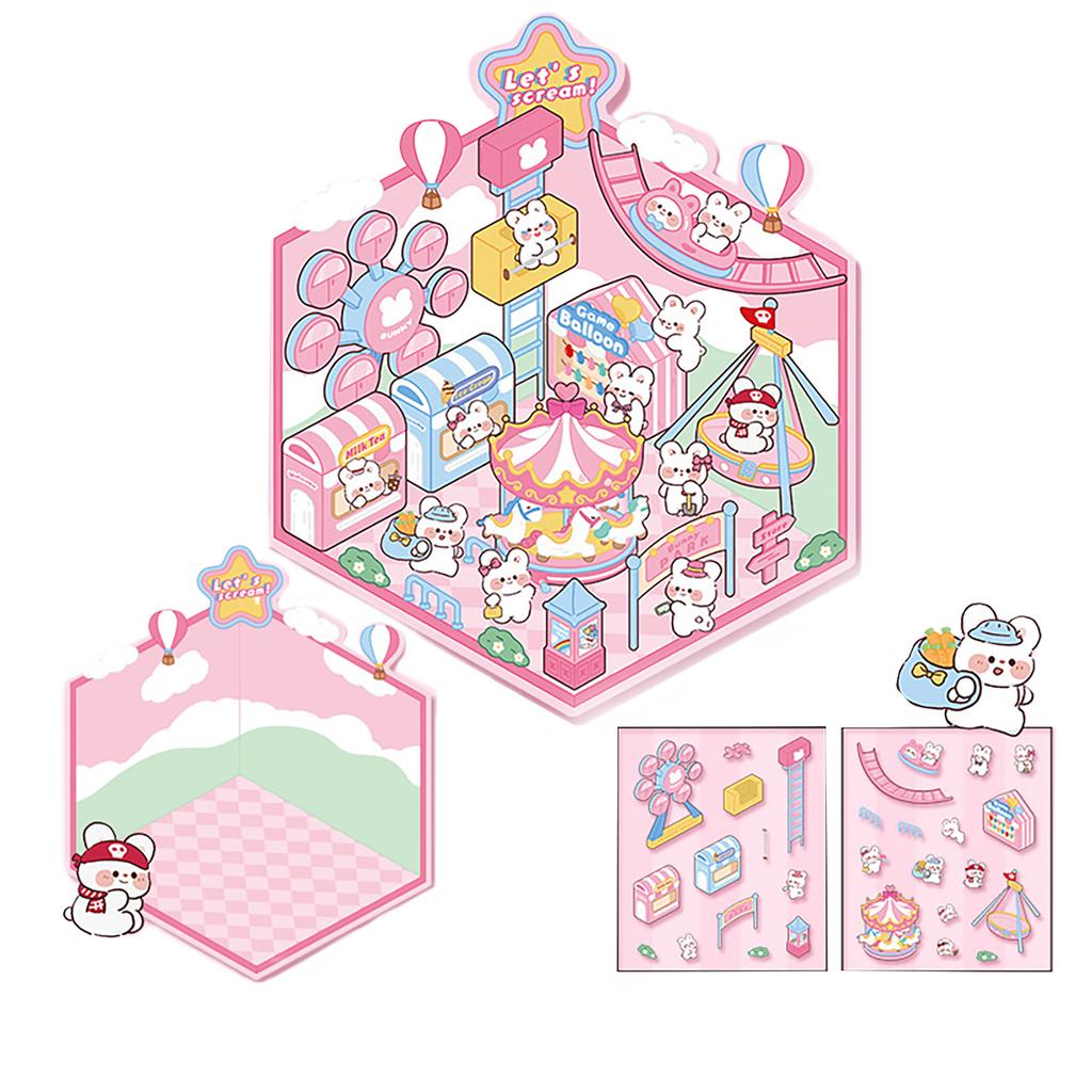 3D Scene Sticker Cartoon Scenery Sticker Miniature Simulated Cabin Scene Sticker for Scrapbooking Journal Planner Album