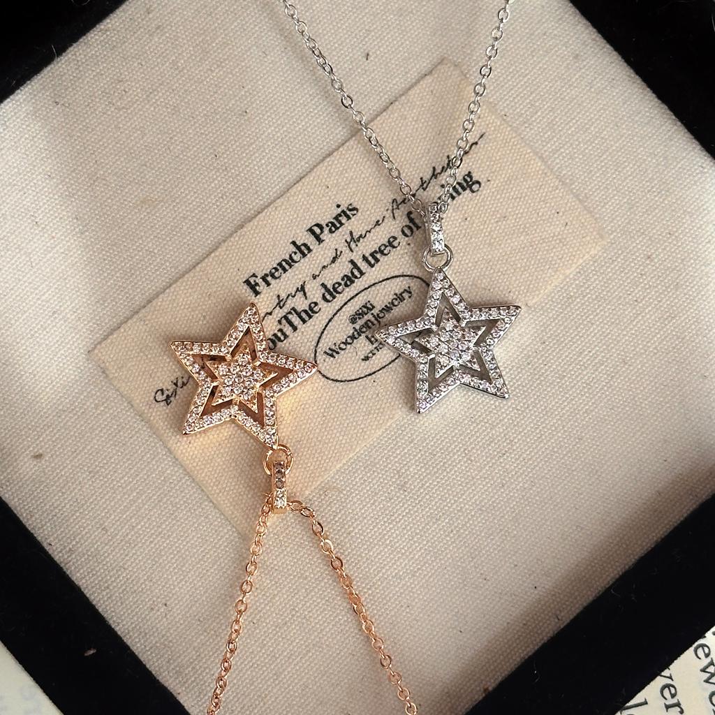 New full diamond hollow five-pointed star pendant necklace ins romantic line collarbone chain neck chain batch