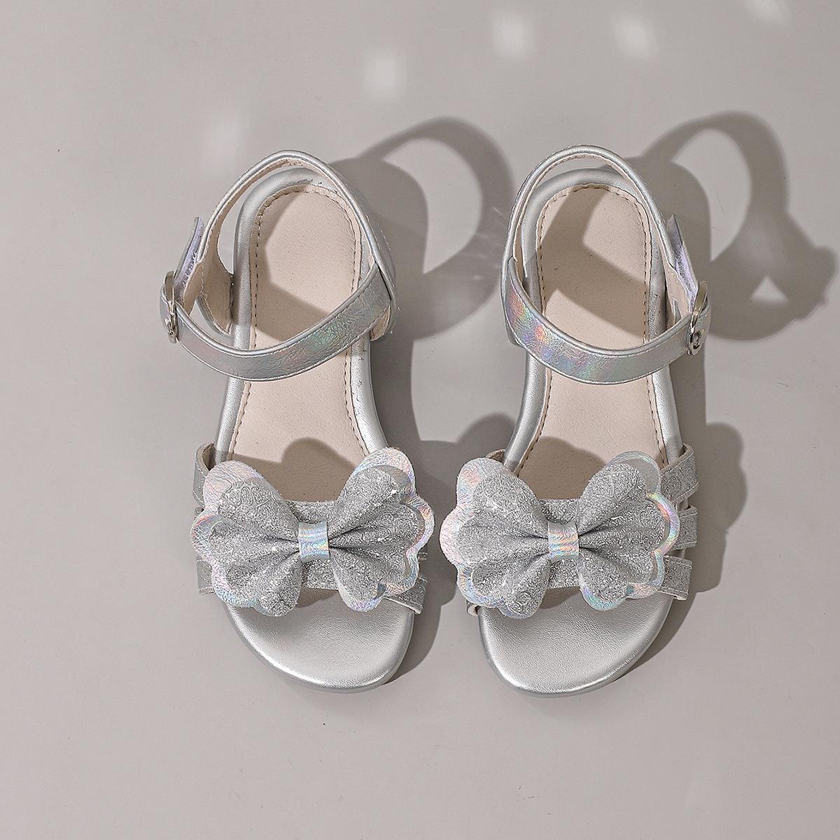 Girls  Gold/Silver Lace Bow Princess Sandals - Soft Sole Summer Shoes 27