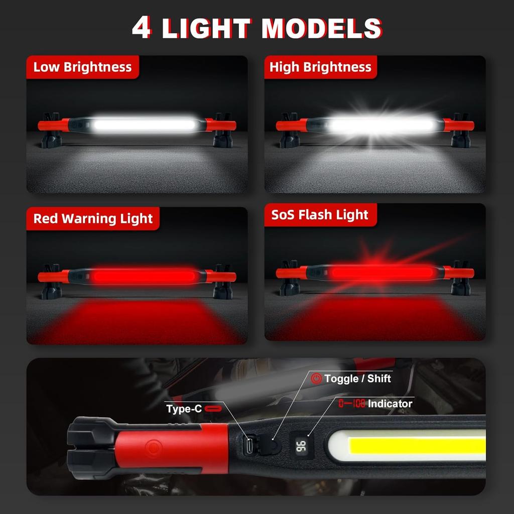 Portable LED Magnetic Work Light Rechargeable Underhood Work Lamp With Hooks Rotating Magnetic Base For Car Repairing Emergency