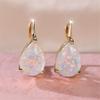 Female White Opal Water Drop Stone Hoop Earrings Vintage Fashion Gold Silver Color Wedding  For Women