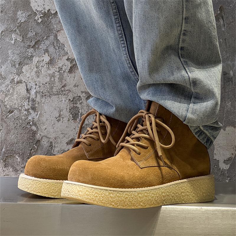 Fashion Autumn High Top Men's Outdoor Thick Soled Shoes Luxury Brand Classic Retro Style Leather Boots High-quality Comfort Casual Boots
