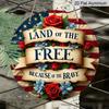 2D Plat, "Land van de Vrijen, Vanwege de Dapperen" Patriottische Krans Vlag - Vintage Stijl Kunst, 7,87x7,87 Inch Decoratie voor Huis, Tuin, Bar, Café