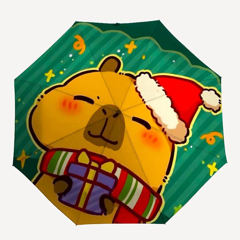 

1pc Christmas Hamster Automatic Open/Close Umbrella Compact Folding Umbrella, All-Season Portable Umbrella for Women/Men F1124057