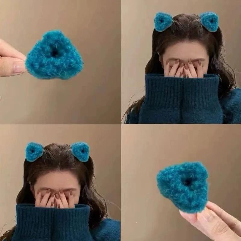 2pcs plush color triangle small grab clip cute cat ears hair claws forehead broken hair bangs clip lamb hair accessories