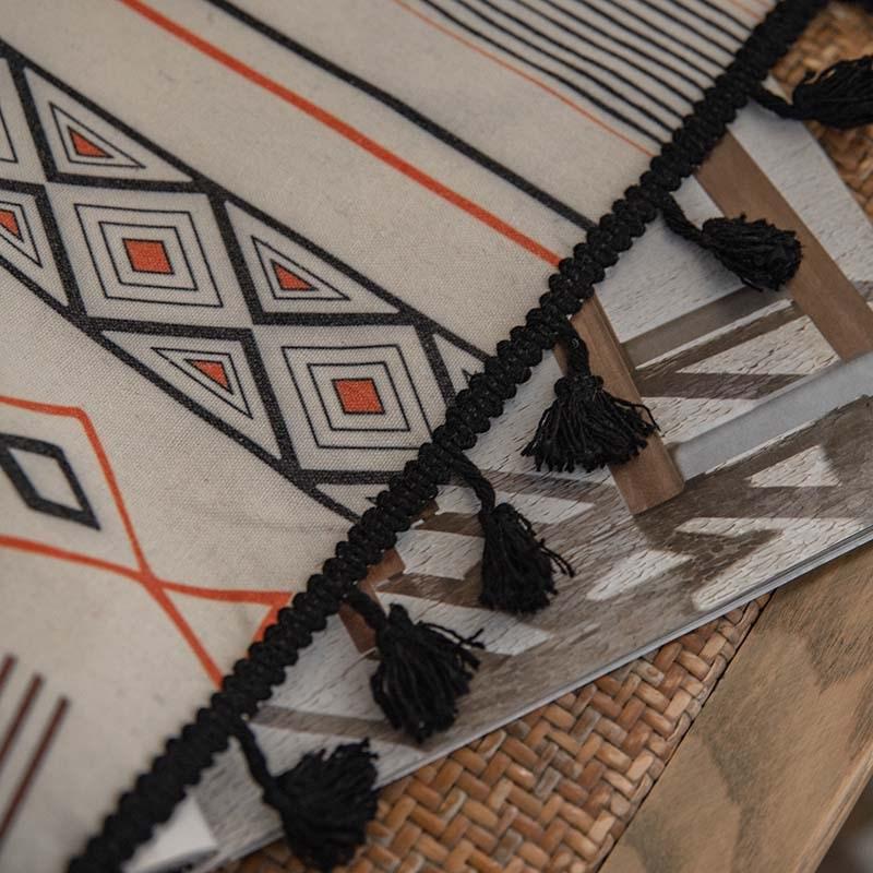 Tribal Style Bohemian Cream Cotton Linen Printing Sunshade Free Perforated Living Room Bedroom Kitchen Window Curtain Cloth