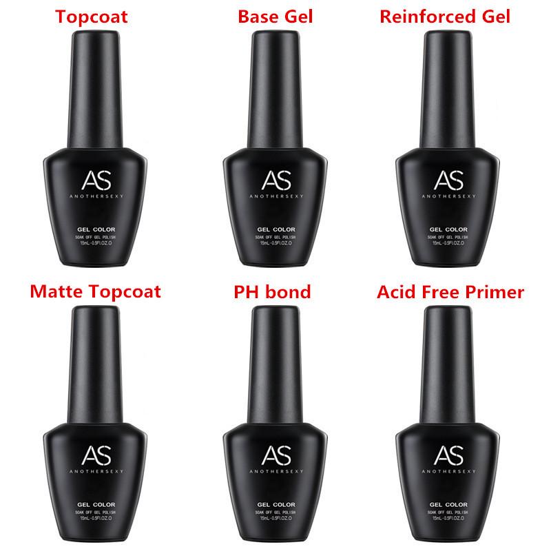 AS Nail Art Anti-Lift Gel No-Wipe Top & Base Coat Light Therapy Transparent Set - Long-Lasting Strengthening.