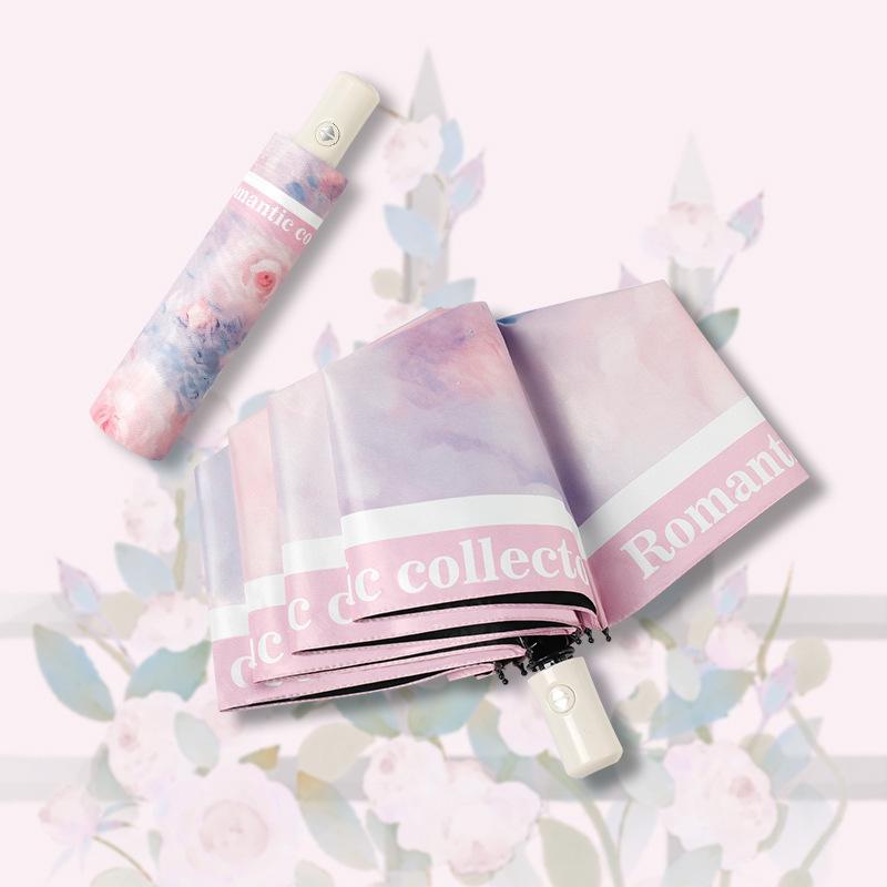 Triple Fold Umbrella Black Glue Chinese Style Peony Sun Protection Umbrella Anti UV Clear Umbrella Sun Umbrella Folding Umbrella