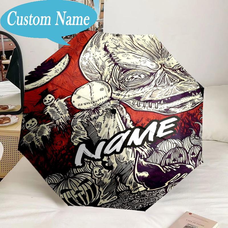 Custom Name Umbrella Halloween Horror Icons Umbrella 8-Frame for Travel, Camping, Casual Lightweight Portable, Essential for Family Gifts