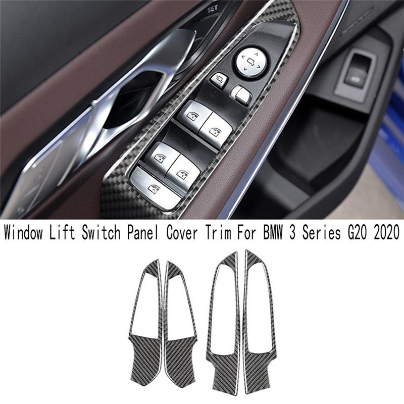 4Pcs Car Window Lift Switch Panel Cover Trim Carbon Fiber Window Switch Panel Cover Trim For BMW 3 Series G20