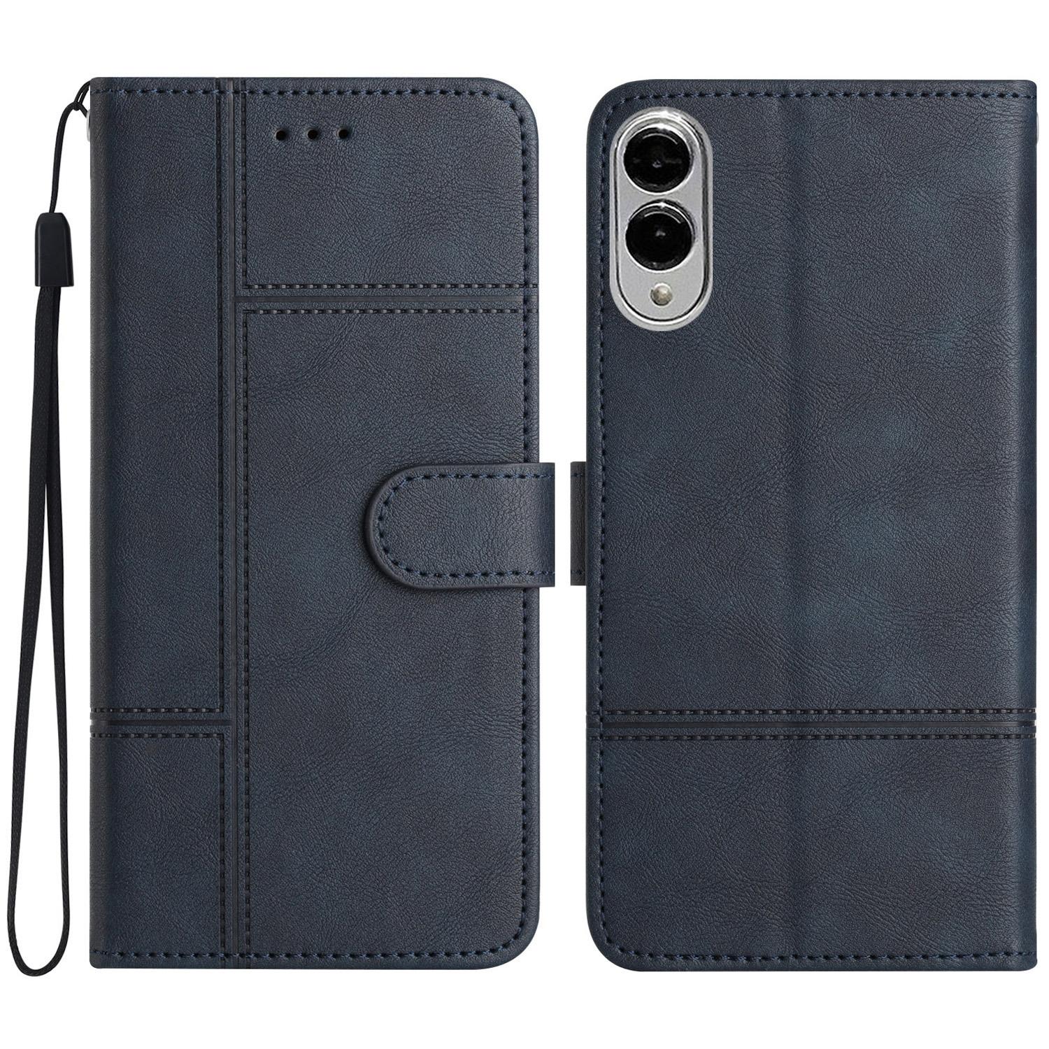 

For Samsung Galaxy S25 Edge Case Line Imprinted PU Leather Wallet Phone Cover Blue