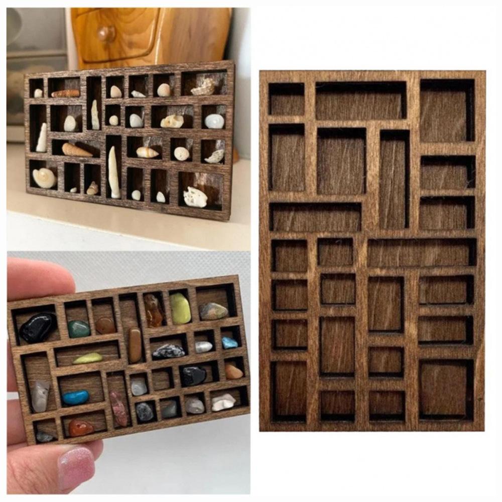 Miniature Trinket Shelf Wooden Miniature Jewelry Stand Crystal Ornament Display Holder Mineral Specimen Storage Rack