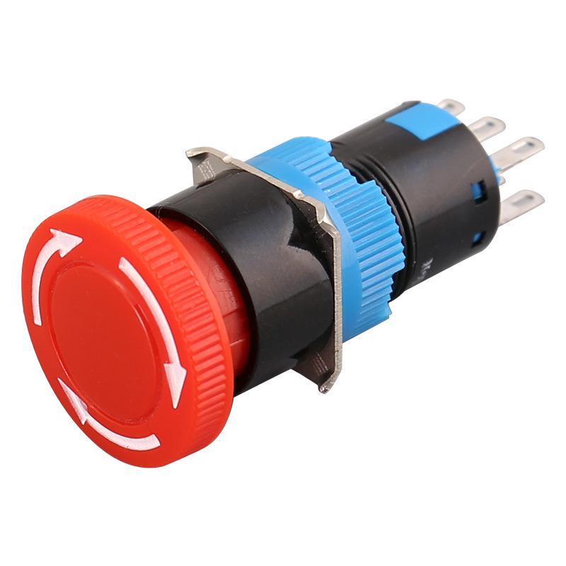 16mm Large Face Mushroom Head Emergency Stop Button - Latching Type Switch for Industrial Power Equipment