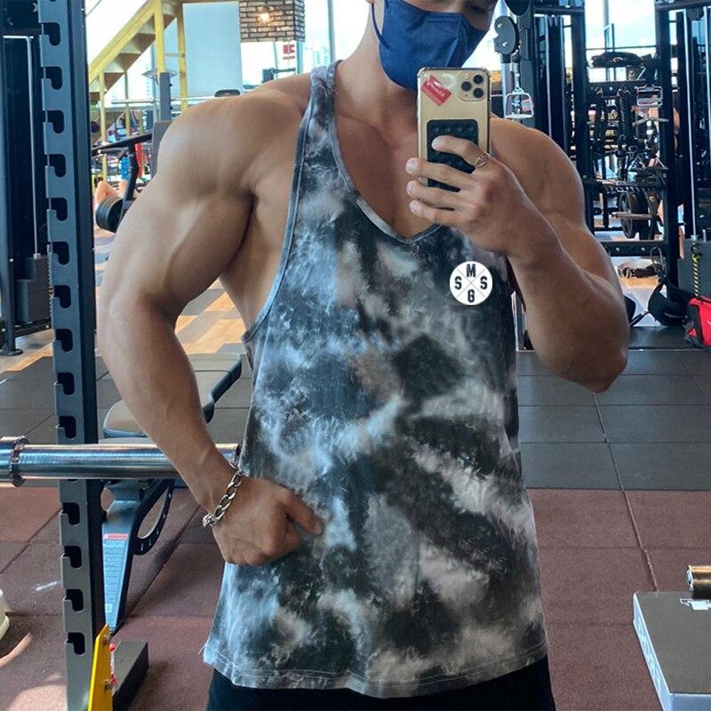 Men’s Gym Clothes New Arrival Summer Breathable Mesh Quick-drying Sleeveless T-Shirt Bodybuilding Printed Tank Top