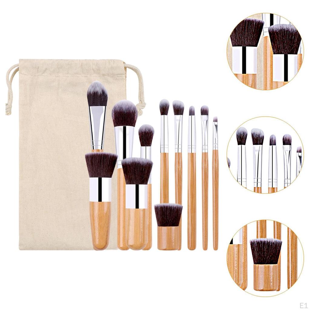 11x Makeup Brushes Set Bamboo Handle Face Beauty Tools Eyeshadow Brush, Durability, Multipurpose