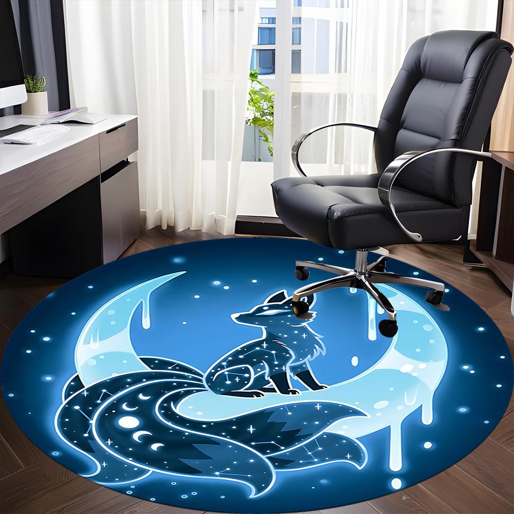 1pc Moon Fox Office Round Area Rug,  Mat Suitable For Office, Under Office Chairs Bedroom Living Room Home Decor, Room Deco