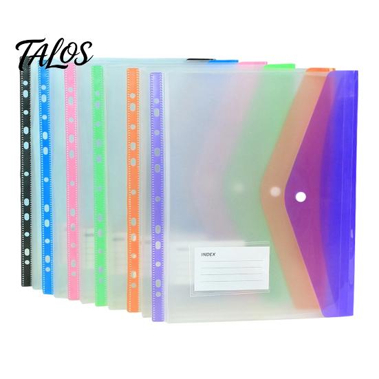 Dustproof Document Holder 11 Hole Clear File Folder for A4 Binders, Colorful Plastic with Project Organizer Snap Button & Label Slot, Transparent