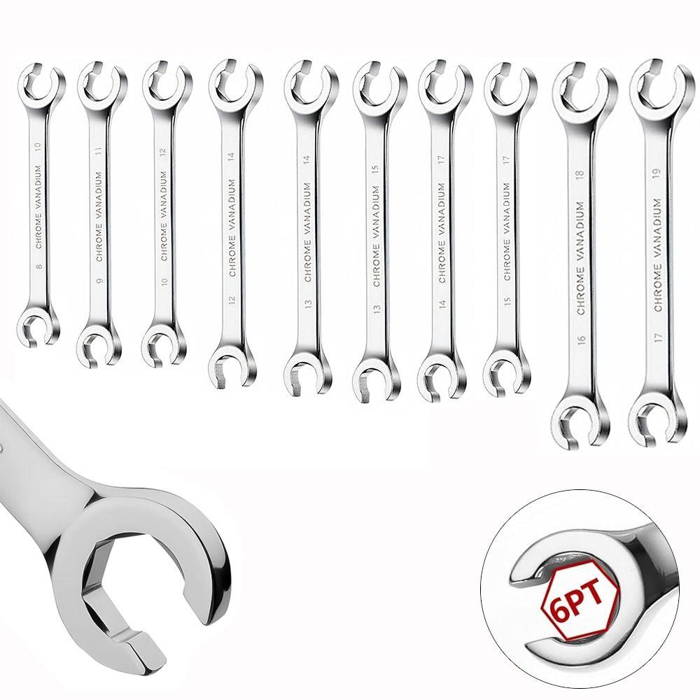 8-19mm Flare Nut Wrench Mirror Finish High Torque Wrench Repair Tool Open Ring Spanner Car Repair