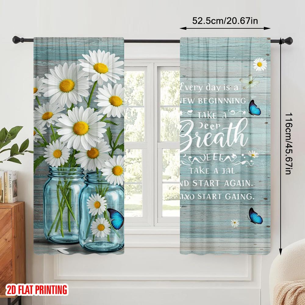 2pcs 2D flat printing Curtains Butterflies Daisy Flowers New Beginning Fabric Without Electricity Family Party Perfect for