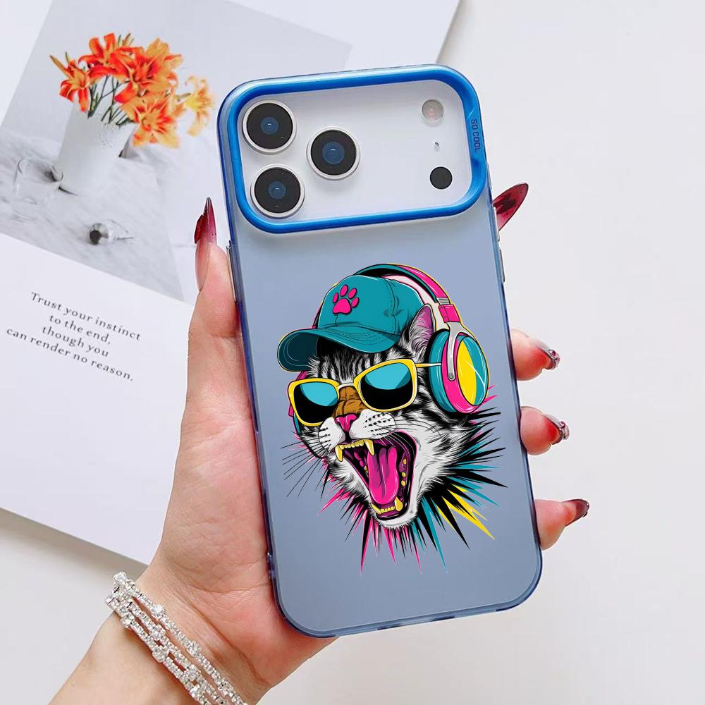 Cute Cat and Dog Phone Case For iPhone 17 16 15 14 13 12 11 Pro Max Air Matte Laser Aurora Shockproof Funda
