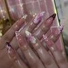 24 Stück Französische Polka Dots Press-on Nägel Süße 3D Rosa Blume Gelbe Mandel Falsche Nägel für Damen Süßer Ins-Stil Tragbare Nagelspitzen