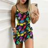 Summer New Creative Doodle  Pattern Print Sleeveless Bodycon Dress with Pockets Sexy Slim Fit Elegant Party Dress
