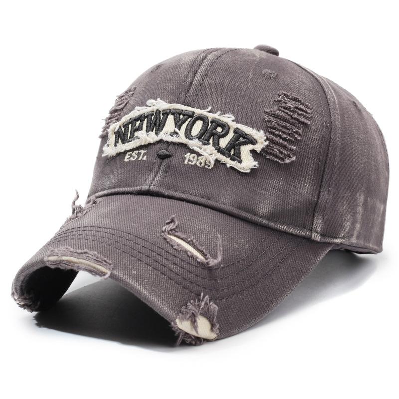 Letter New York Broken Hole Baseball Cap Washed Cotton Adjustable Embroidery Baseball Cap Sunscreen Hats For Man Women Fashion