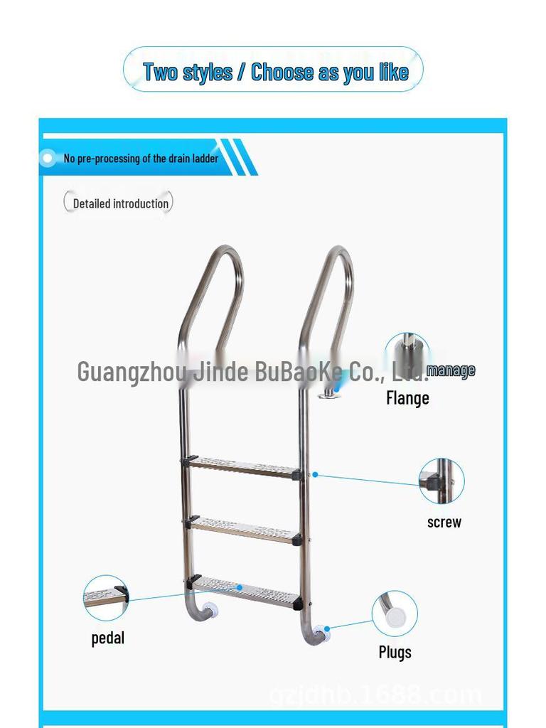 304 Stainless Steel Swimming Pool Ladder with Thickened Handrail and Pedal