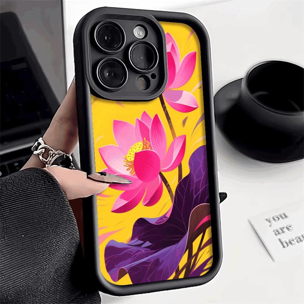 Illustrated Pink Lotus Flowers Shockproof Phone Case for Xiaomi Redmi Note 14 13 12 11 10 9 8 7 Pro Anti-Slip Soft TPU Cover