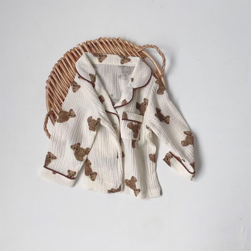 Girls' Cute Bear Print Long-Sleeve Pajama Set