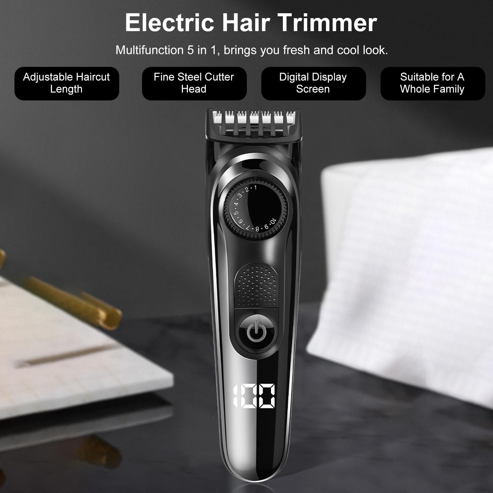 

5 in 1 Electric Hair Trimmer Kit, Men Cordless Rechargble Whole Body Brd Hair Trimmer with 3 Combs, Multifunctional Home Use Grooming Set w