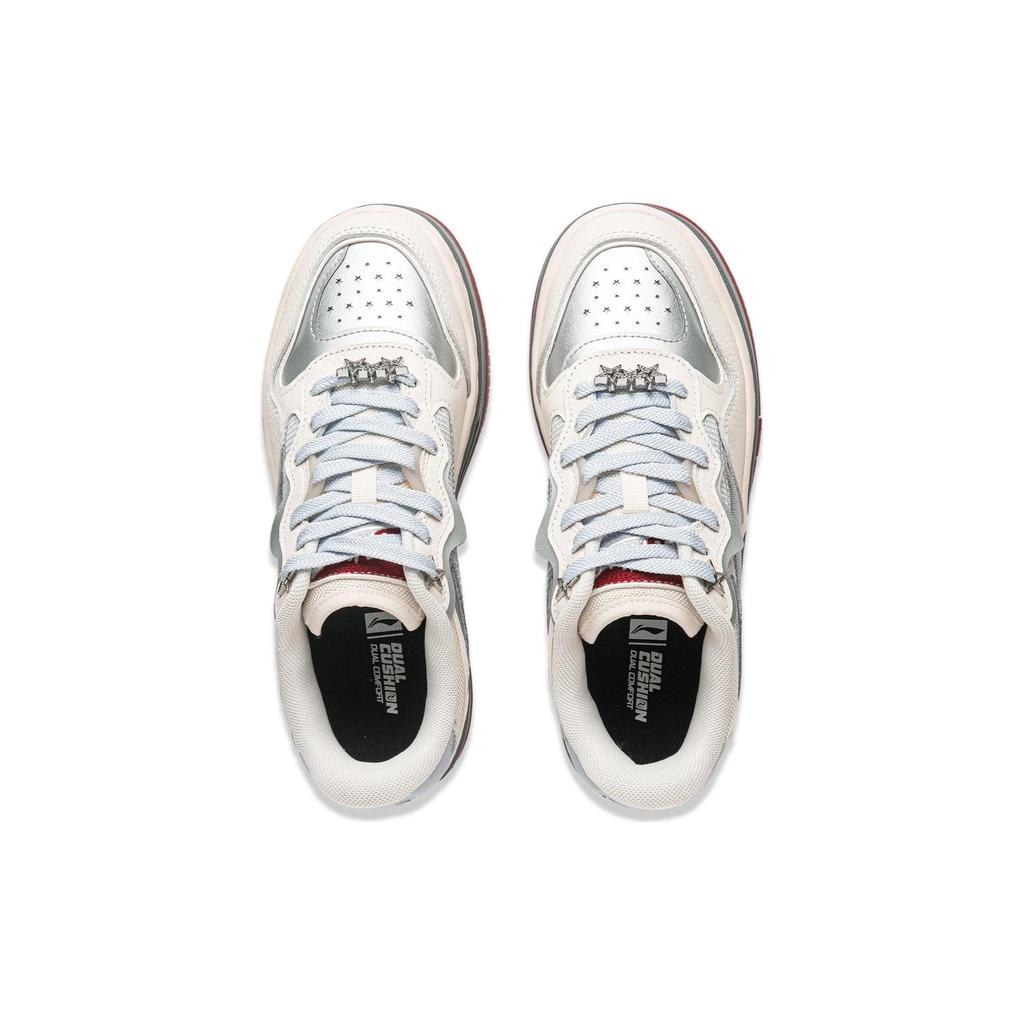 Li Ning Future C1 Abriebfeste Low-Top Skateboard-Schuhe Damen Weiß Silber AGCT500-2