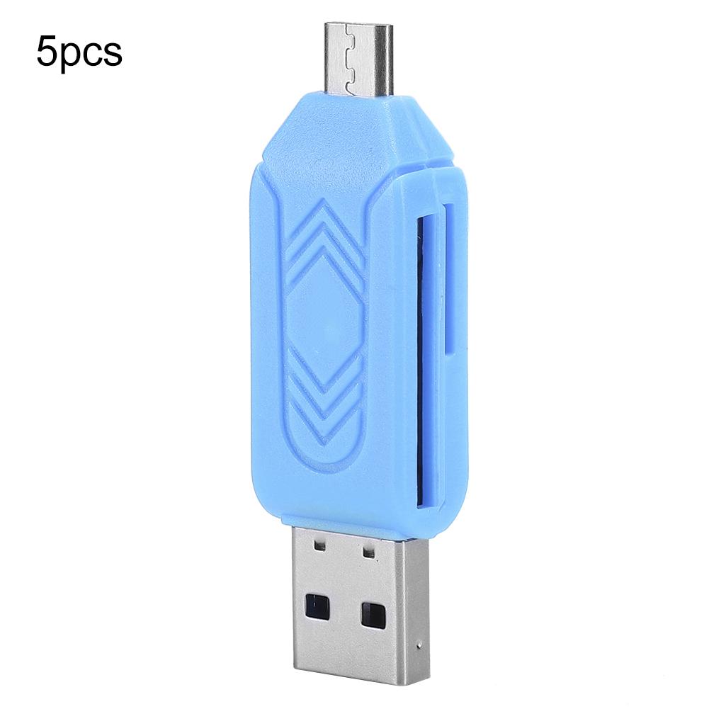 5Pcs USB2.0 Mobile Phone Computer Dual Use for OTG Card Reader Support for Android Xiaomi(Blue )