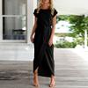 Women's Summer Dress Round Neck Sleeveless A-Line Dress Hem Belted Swing Beach Dresses